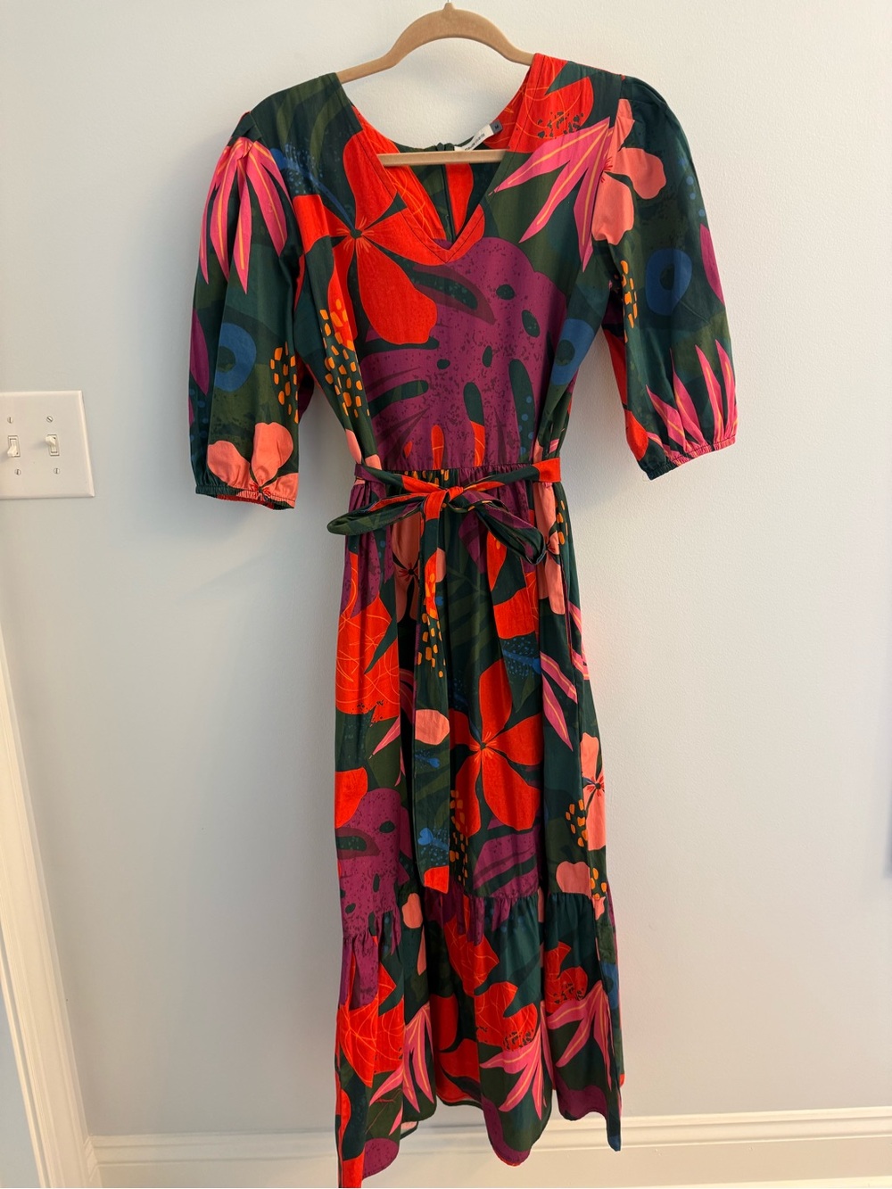 Bold Tropical Print Maxi Dress - Green & Red